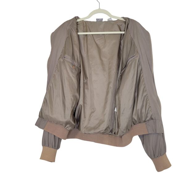 Vintage Genelli Bomber Jacket XL Pure Silk Tan Full Zip Ribbed Cuffs Lined Retro - Picture 5 of 7